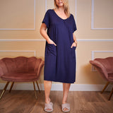 Summer Plus Yard Lady Pyjamas Cotton Short Sleeves Loose Round-Neck Pocket Home Dress Long Dress Pyjamas Woman