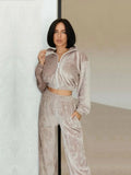 New 2025 Fashion Women's Long-Sleeved Collar Zipper Open-Fleet Tweed Trousers 68HZ