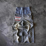 Double Waist Ripped-Print Jeans Men Y2k Street Goth Loose Leisure Straight Pants Tide 68HZ
