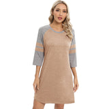 Spring And Summer Lady Home Dress Pyjamas Splicing Colliding With Color Strips Round Neck Short Sleeve Home Pajamas Woman