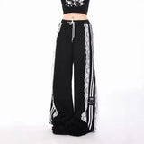 Y2K Vintage Striped Loose Swear Japanese Harajuku Lace Lace Ribbon Han Version Of Street Straight Trousers 68HZ