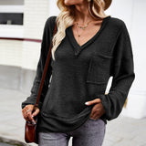 Dili Solid Color Knitted Women 2025 Autumn/Winter V-Neck Long Sleeve Blouse