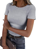 2025 Summer New Fashion Lady Short Sleeve Elastic Collar Ribs T-Shirt Women's Top