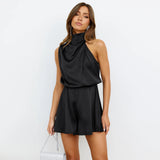 Wish New Hanging Neck Jumper Women's Evening Dress Bridesmaids Lotus Side Shorts Color-Butted Shoulder Skirts