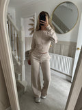 Women's Autumn And Winter New Fashion Casual Set Solid Zipper Open Shirt Straight Trousers Set 68HZ