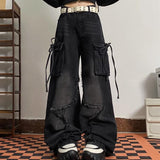 Y2k Vintage Five-Pointed Star Broad-Legged Jeans Women's Trendy High Street Straight Trousers 68HZ