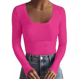 2025 New Women's T-Shirt Basic Thread Round Neck Long Sleeve Sexy Girl Top T Hot Girl