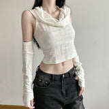 2025 Summer New Women's Solid Color Body Open Umbilly Street Fashion Hoodless Sleeve Vest Woman 68HZ