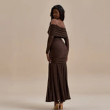 Autumn 2025 New Women's Fashion Temperament Solid Color Folds Long Sleeves Shoulder Dress