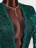 New Fashion Temperament Long-Sleeved Lace Spliced Solid Color Folds Deep V Bag Hip Skirt Dress Dress Woman