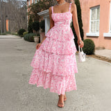Dili 2025 Spring And Summer Temperament Sen Tied Small Fragrant Flowers Against The Color Chiffon Sling Skirt Women's Dress