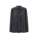 New High-Wisdom Wearing The Same Gray Stripes Loose Thin Shirt Tie Shirt Woman