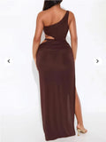 New Fashion Banquet Solid Color Temperament Sexy Hollow Design Dress Dress Dress Woman